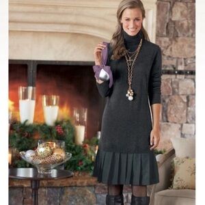 Soft Surroundings Turtleneck Sweater Dress Pleated Hem XS